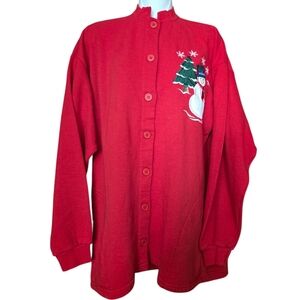 Pleasant Shade Women's Red Christmas Button Up Sweater Size XL T4